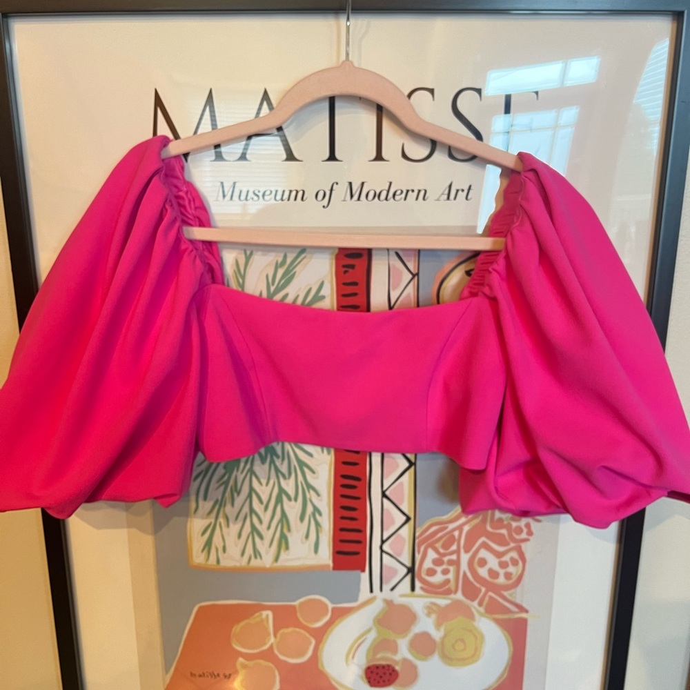 ZARA HOT PINK PUFF SLEEVE BRA (CROP) TOP